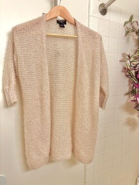 Hooked Up by IOT Open-Front Fuzzy Cardigan in Blush Beige